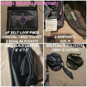 Motorcycle 85 MPH Short Bill Hat Sz Med (2ea) Under Helmet + Conceal Carry Purse